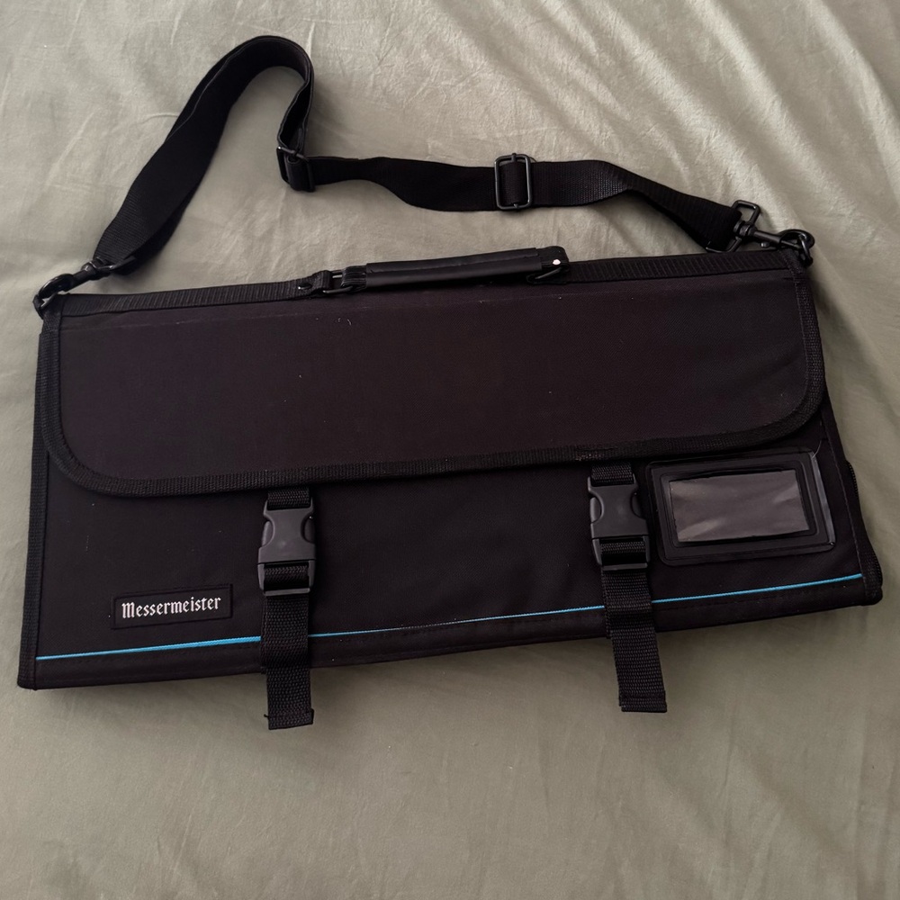Black Messermeister professional knife bag, knife roll, chef bag